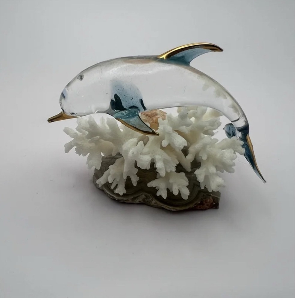 Elegant Glass Dolphin Figurine with Gold Accents - Picture 5 of 9